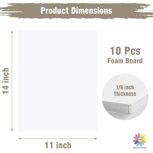 11x14 White Acid-Free Foam Boards Pack of 10 - 1/8" Thick for Displays & Mounting