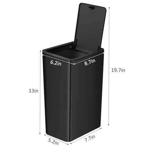 TIPGO Bathroom Trash Can with Lid, 10 Liter/ 2.6 Gallon Slim Garbage Can, Small Trash Bin Waste Basket with Pop-Up Lid for Kitchen, Bedroom, Living Room, Office (Black)