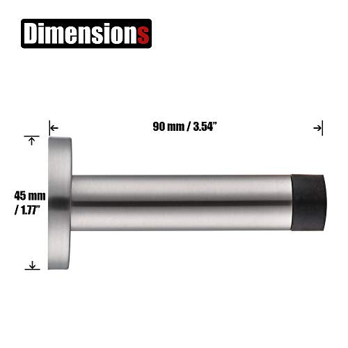 JQK 2 Pack Black Stainless Steel Door Stopper 3.54 Inch Wall Protectant Sound Dampening Bumper