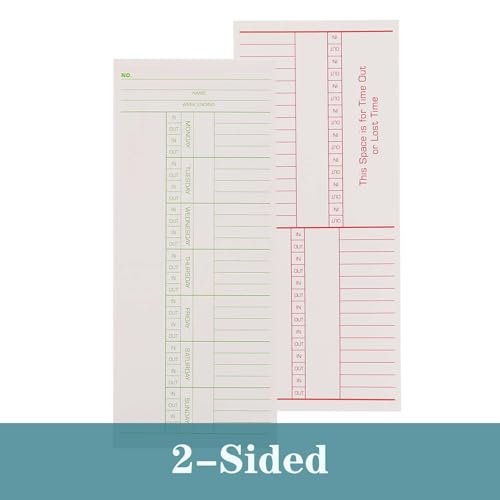 500PCS Time Cards for Employees Weekly, 2 Sided Time Sheets, 3-3/8" x 8-1/4", Green/Red
