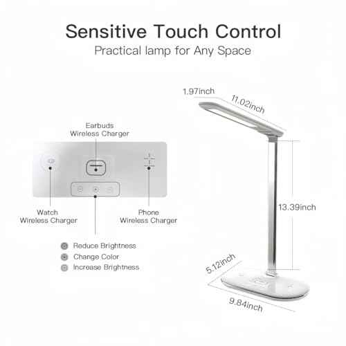 LED Desk Lamp for Home Office 15W 500LM Metal Touch Control Desk Light 3 Color Modes 5 Brightness Level Eye Caring Task Lamp for Reading Sewing Crafts School Supplies Puzzle Light White