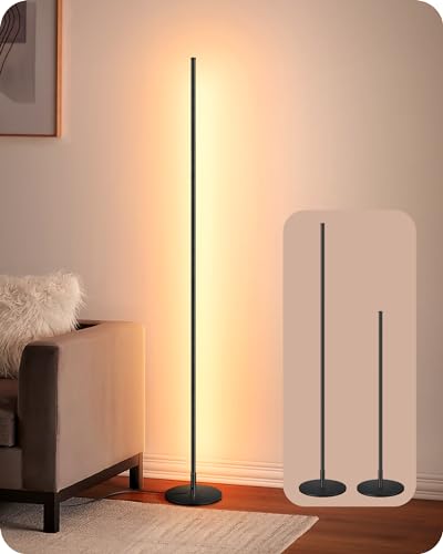 EDISHINE Black LED Corner Floor Lamp 59.84" Dimmable 3000K Stepless Modern