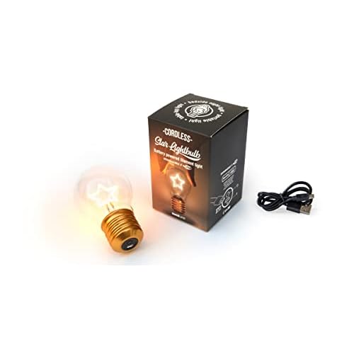 Suck UK Star Lamp - Star Shaped Light Bulb - Cordless Rechargeable Battery - LED Neon Light Bulb - Bedside Lamp Decor - Retro Style Edison Bulbs - Bedroom Accessories - USB Charging Night Lights