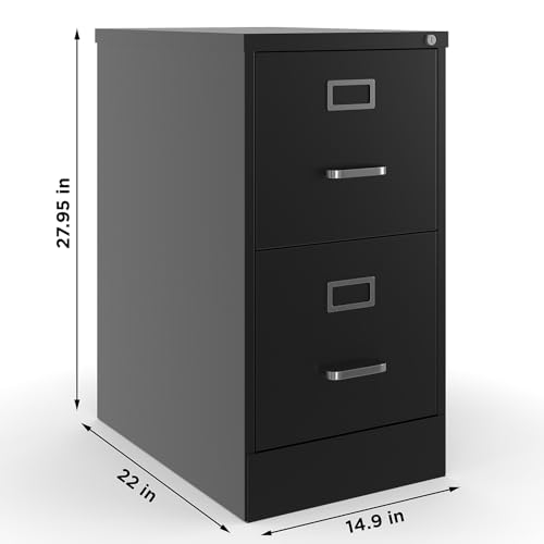 Staples 2-Drawer Vertical File Cabinet, Letter Size, Lockable, Black, 22" D