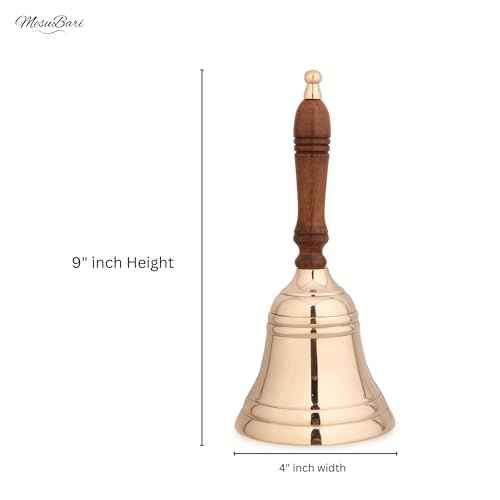 Premium Solid Brass Service Bell Large Handheld Loud Call Bell for Church School Restaurant Hotel Events Holidays Brass Finish 1 Piece 9 Inch by 4 Inch