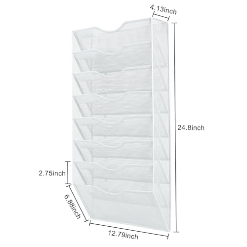 PAG Hanging Wall File Holder Organizer Mail Sorter Literature Rack for Office, 8 Pockets, White