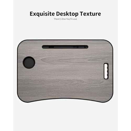 Foldable Lap Desk, Laptop Bed Desk, Portable Lap Table, Laptop Bed Table with Cup Holder & Tablet Slot & Lifting Handle for Working Writing Drawing & Eating - Gray Wood