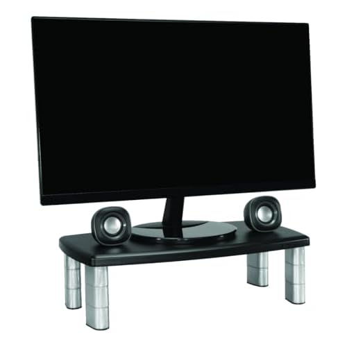 3M Extra Wide Adjustable Monitor Stand, Three Leg Segments Simply Adjust Height from 1" to 5 7/8", Sturdy Platform Holds Up to 40 lbs, 16-inch Space Between Columns for Storage, Silver/Black (MS90B)