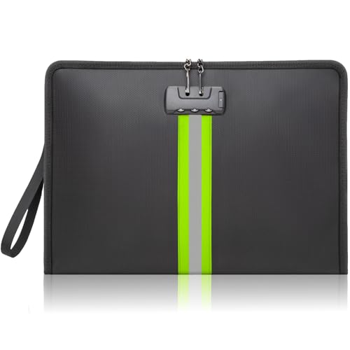 5200¢µ Fireproof Waterproof Document Bag with Lock and Zipper,Safe Fireproof Waterproof Money Bag,Suitable for Cash, Mobile Phones, Keys, Credit Cards (Black, M)
