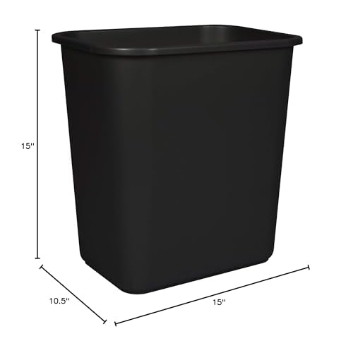 Storex Medium Waste Basket, 15 x 10.5 x 15 Inches, Black, Case of 6 (STX00710U06C)