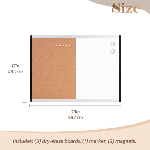 Primero Basics 3-Pack Magnetic Whiteboard & Cork Bulletin Boards 17x23"