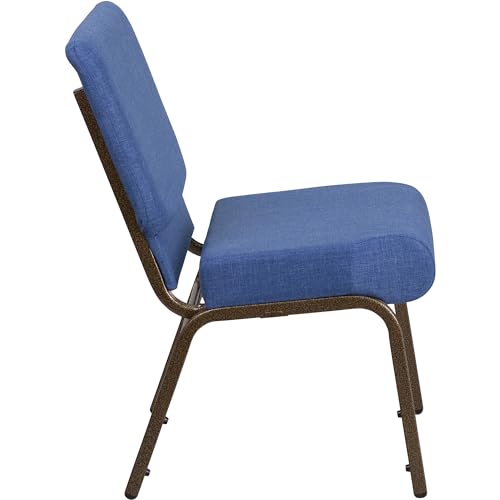 Flash Furniture HERCULES Series 21''W Stacking Church Chair in Blue Fabric - Gold Vein Frame