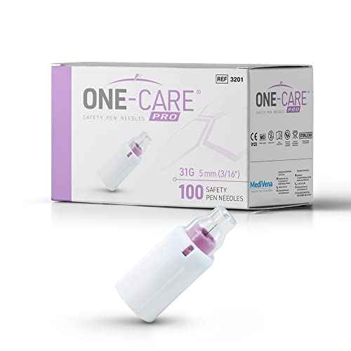 ONE-Care Safety Pen Tips - 31 Gauge x 5 mm - Ultra-Thin Micro Pen Tips with Seal and Cover - Universal Fit Design - Set of 100