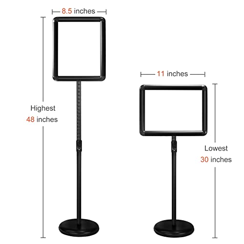 Heavy Duty Floor Sign Stand Adjustable Pedestal Sign Holder Stand, Poster Stand Aluminum Snap Open Frame for 8.5X11 Inches with Heavy Round Base, Both Vertical and Horizontal Sign Displayed