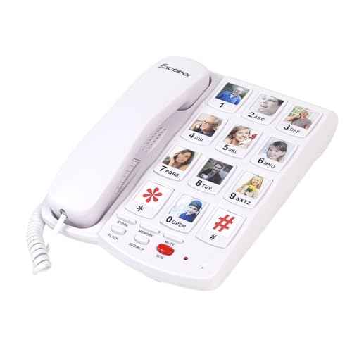 Big Button Phone for Seniors, Corded Landline Telephone with 10 Picture Keys, Phones for Elderly,One-Touch Dialling,Suitable People with Vision Disorders/Hearing Damage (EX-LD-828-01)