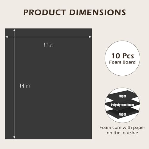 11x14 Black Foam Boards Pack of 10 - 3/16 Inch Thick - Golden State Art