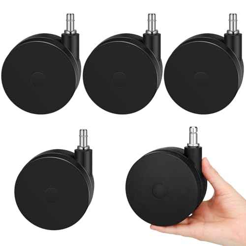 5 Pcs 4'' Extra Large Chair Wheels for Carpet Heavy Duty Office Twin Chair Casters Replacement 7/16 x 7/8 Grip Ring for Furniture Hardwood Floor Computer Desk Safe Rotating Wheels(Black)