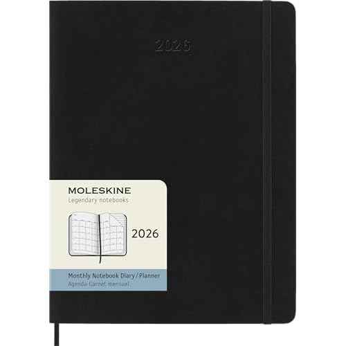 Moleskine Classic 12 Month 2026 Monthly Planner, Soft Cover, XL (7.5" x 9.75"), Black, 128 pages