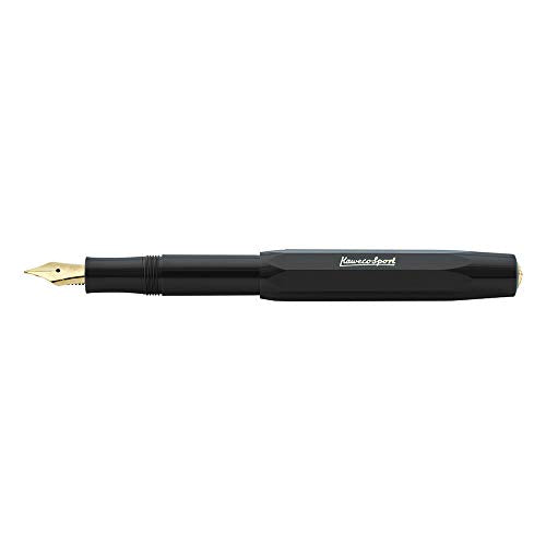 Kaweco Sport Classic Fountain Pen Black, Fine Nib Sport Octagonal Clip Gold.