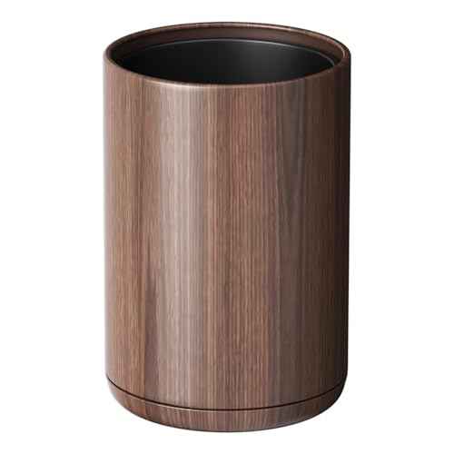 8L/2.1GAL Modern Metal Waste Bin with Realistic Wood Texture,Built-in Bag Holder,Open-Top Trash Bin for Bathroom,Home,Office,Living Room (2.1gal Round)