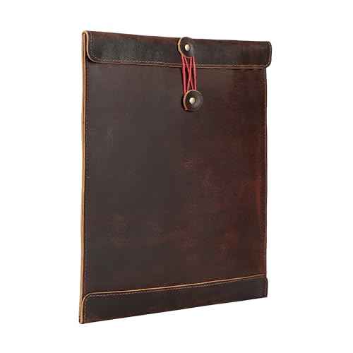Leather Document Holder Mailing Envelope,Office & Work Resume Sales Portfolio Binder Folder-Interview/Legal Document Organizer Handmade (12.5 inches) (Bourbon Brown)