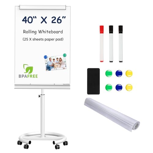 TSJ OFFICE White Mobile Standing Whiteboard 40 x 26 Inches with Adjustable Height & Angle