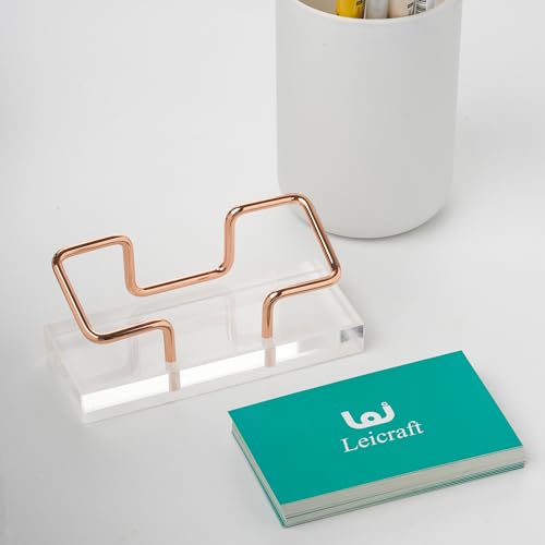 Leicraft Golden Business Card Holder for Desk - Modern Acrylic & Metal Organizer
