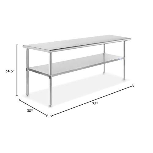 GRIDMANN Stainless Steel Work Table 72 x 30 Inches, NSF Commercial Kitchen Prep Table with Under Shelf for Restaurant and Home