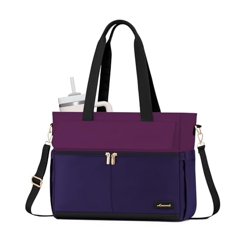 LOVEVOOK Laptop Bag for Women 15.6 Inch Canvas Laptop Large Capacity Work Bags Mutiple Pockets Teacher Bag Water Resistant Computer Bags for Business Travel Nurse, Dark Purple-Black
