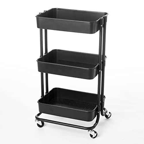 Urban Lifestyle Plastic 3 Tier Rolling Storage Cart, Black