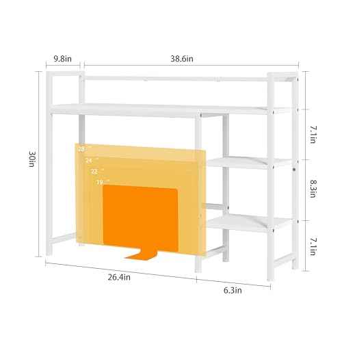 38.6" Book Shelf with 3 Tier Open Shelves Bookshelf and Desk Shelf to Combined for Computer Desks, Desk Hutch for Top of Desk, Bookcase for Dorm or Office, Adjustable Desktop Shelfs, White