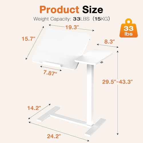 Sweetcrispy Small Standing Desk Rolling Table Adjustable Height, Laptop Mobile Stand with Wheels, Portable Computer Workstation with Tiltable Desktop for Teacher Classroom Home Office, White