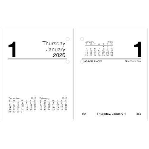 AT-A-GLANCE 2026 Desk Calendar Refill, Daily, 3" x 3-3/4", Mini, Loose-Leaf (E9195026)