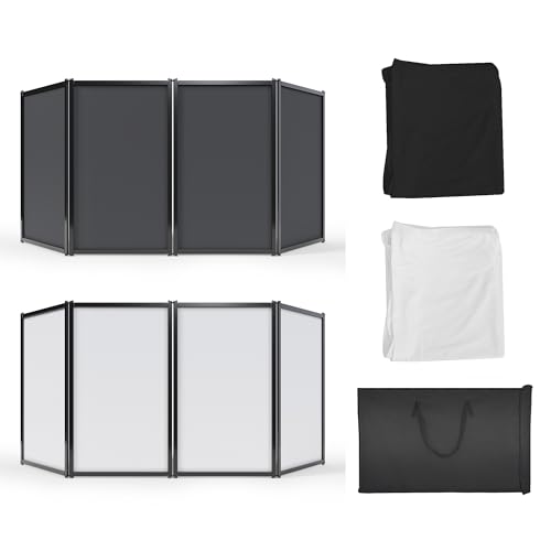 HECASA Portable DJ Facade Booth with Black & White Scrims, Steel Frame, 4 Panels