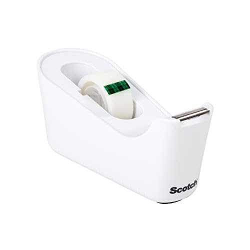 Scotch Desktop Tape Dispenser, White, with 1 Roll Magic Tape (3/4 in x 1296 in) ? Weighted Refillable Holder for Office & Home