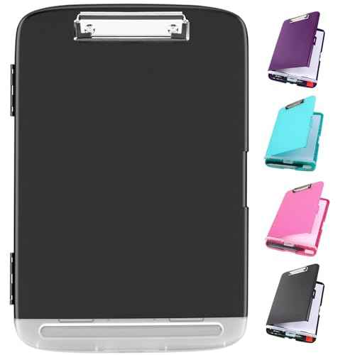 Clipboard with Storage, Large Capacity Nursing Clipboards with Low Profile Clip, Heavy Duty Plastic Storage 8.5x11 Clip Board with Pen Holder, Side-Opening, A4 Organization Box for Writing