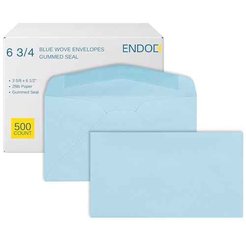 EnDoc 6 3/4 Colored Envelopes - 500 Pack - Pastel Blue - 3 5/8" x 6 1/2" Envelope, Letter Size, for Home, Offices, Holiday, Invoices and Mailings