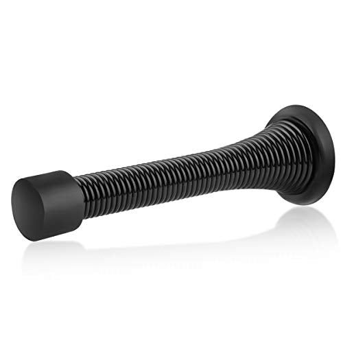 HOMOTEK 12 Pack Heavy Duty Black Spring Door Stops - Flexible Wall & Door Protectors