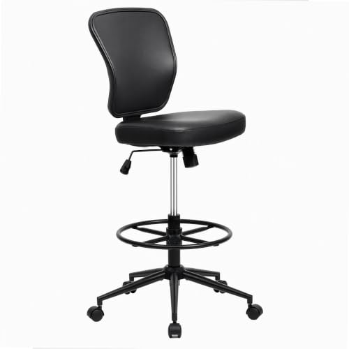 Armless Tall Drafting Chair with Adjustable Height – PU Leather Office Stool