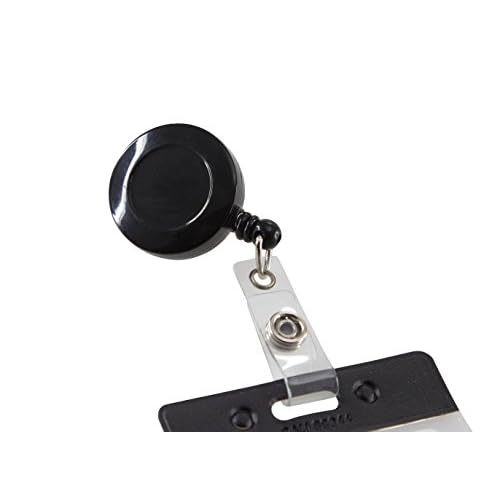 SICURIX Standard ID Badge Reels Round Belt Clip Strap 25 Pack BLACK (68424)