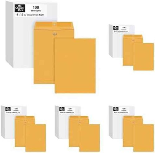 Quality Park Clasp Envelopes, 9 x 12 Kraft | 28 lb | Brown | 100 per Box | Pack of 5