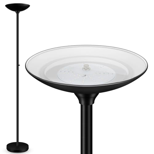 30W Torchiere Floor Lamp - 3600LM Super Bright LED Floor Lamp, 71 Inch Stepless Dimmable Standing Lamp with 3000K Lighting, Rotary Switch, Tall Metal Torch Floor lamps for Living Room/Bedroom (Black)