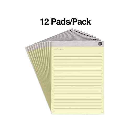TRU RED Staples Notepads, 8.5-inch x 11.75-inch, Narrow Ruled, Canary, 50 Sheets/Pad, 12 Pads/Pack (TR57383)