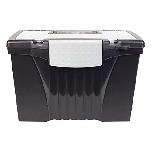 Storex Legal File Box with Organizer Lid ? Plastic Office File Storage Box for Letter and Legal Hanging Folders, Obsidian, 1-Count (61510A01C)