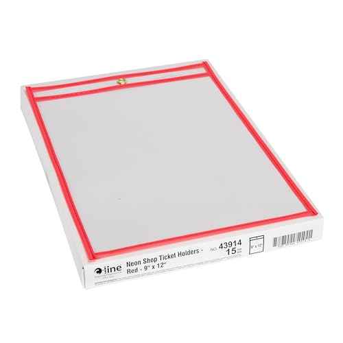 C-Line Neon Stitched Shop Ticket Holders, Red, Both Sides Clear, 9 x 12 Inches, 15 per Box (43914)