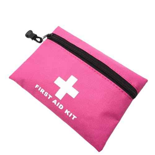 Red Emergency First Aid Bag - Small Empty Travel Rescue Pouch for First Responder Storage - Medicine Pocket for Car, Home, Office, Kitchen, Nurse, Sport, Outdoors (Pink 16x11cm)