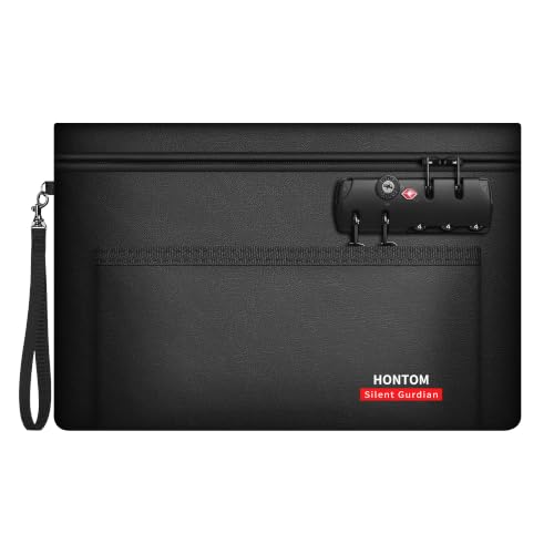 Hontom Double Layer Fireproof Money Bag with Lock & Hidden Zipper - 11x7 in (Black)