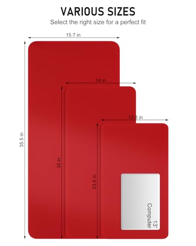 Niniubye Bright Red 23.6 x 13.8 Inch PU Leather Desk Pad Non-Slip Waterproof Mouse Mat for Office & Gaming