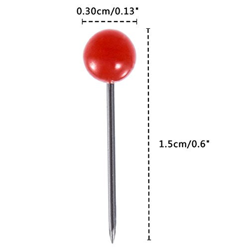 Outus 300 Pcs Map Tacks Push Pins Assorted Red Ball Top - Stainless Steel Pins for Cork Board