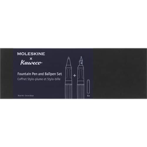 Moleskine x Kaweco, Fountain Pen and Ballpen Set, Medium Nib/1.0mm Point, Blue with Blue Ink